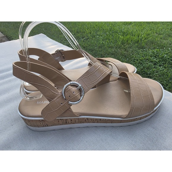 Marc Fisher Gordy Size US 9.5M Women's Strappy Wedge Sandals Dark Natural - Picture 6 of 15